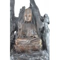 F. RAR : Impresionantă statuetă Guan Yin sculptată în lemn de bog și abanos | China 